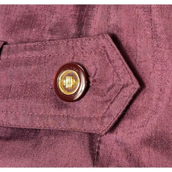 Maroon Trench Coat Chiango 10 Vtg 80s Belted Pockets Storm Flap Removable Liner - Picture 14 of 16